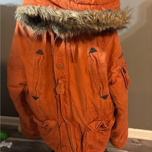 Vintage Orange men’s Abercrombie Fitch Jacket with Faux Fur Trim
